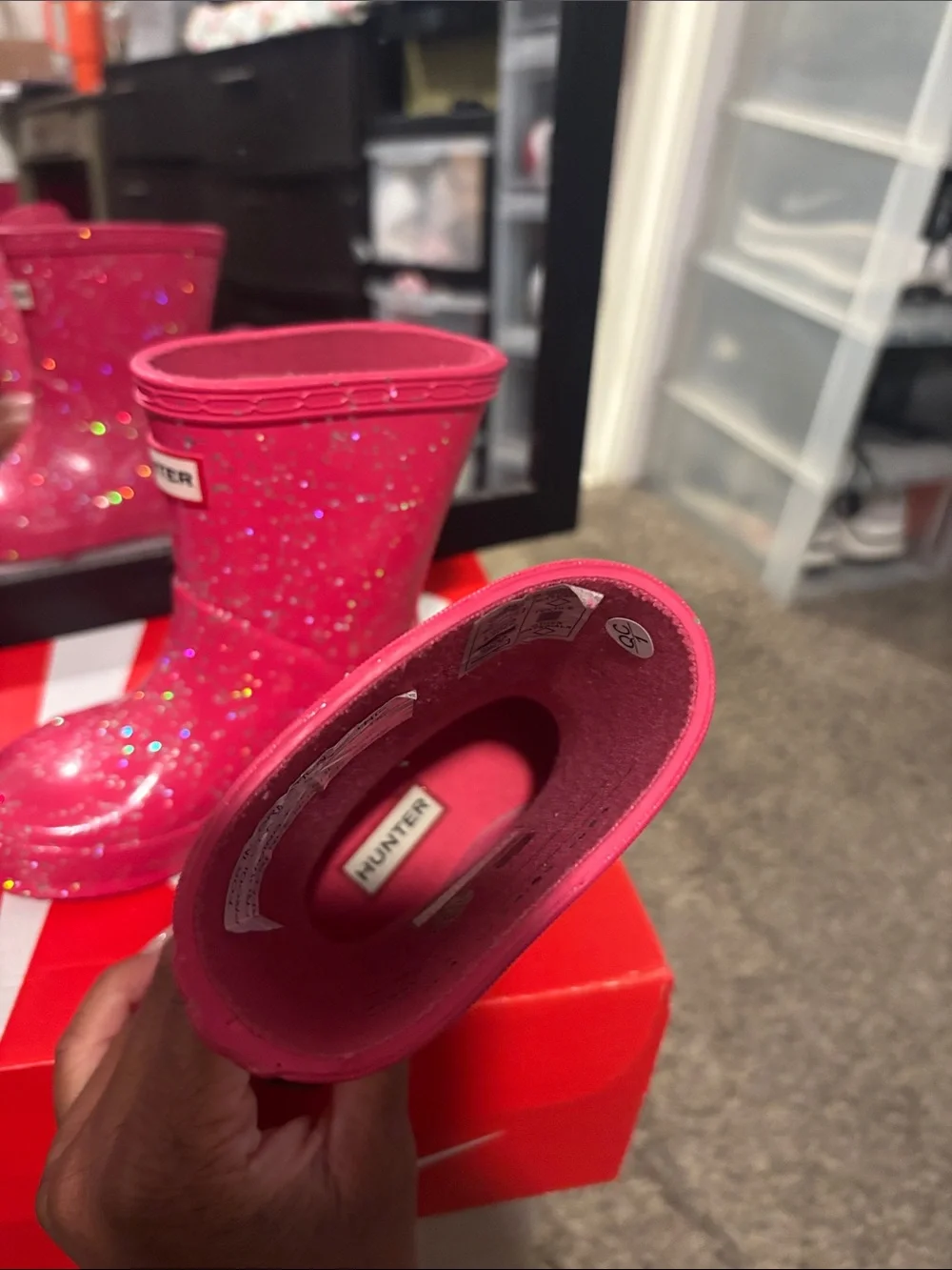 Hunter Kids Red Glitter Rain Boots